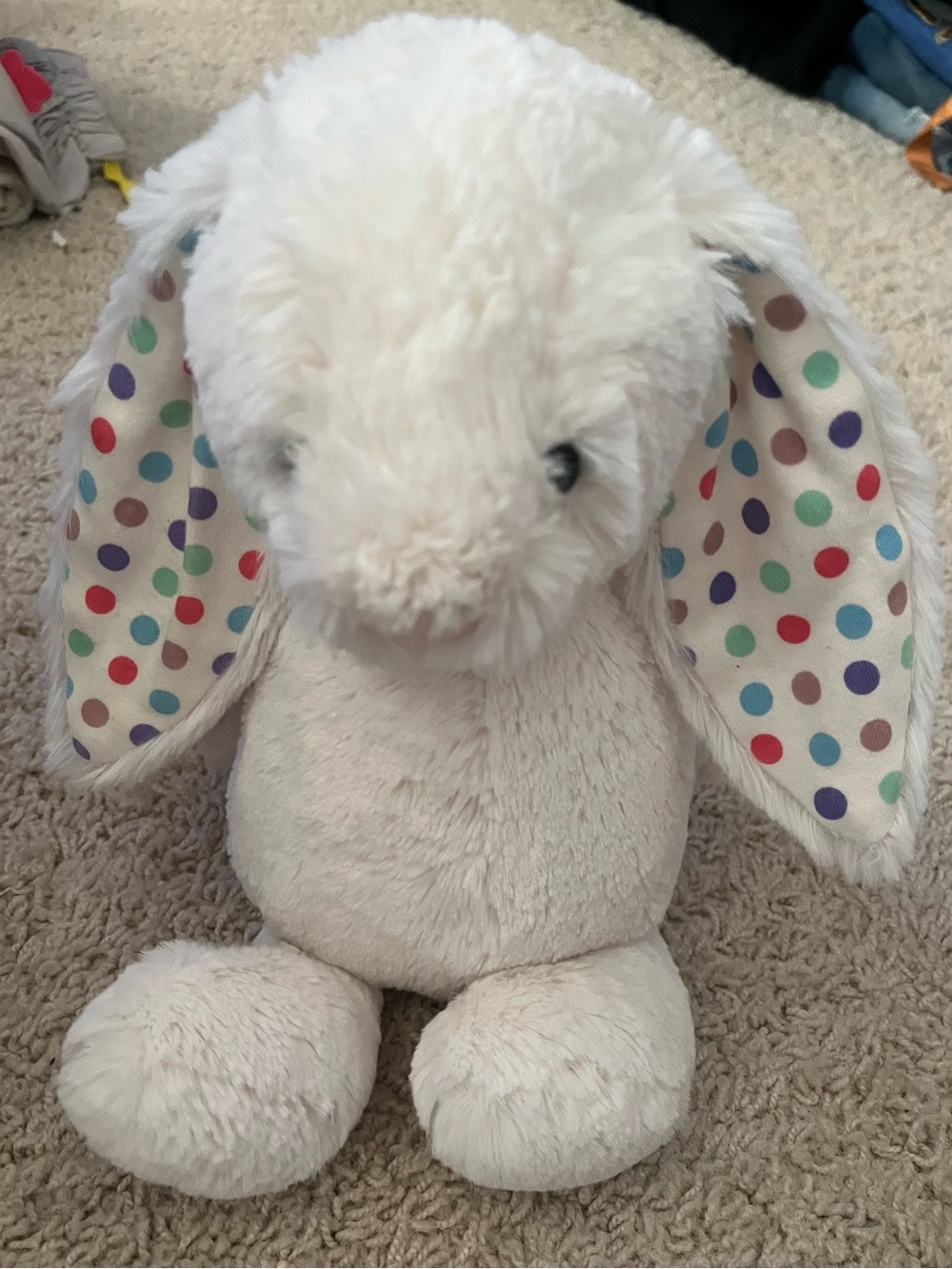 Jellycat Cream Plush Bashful Bunny 12” Rare Retired Polka Dot Ears